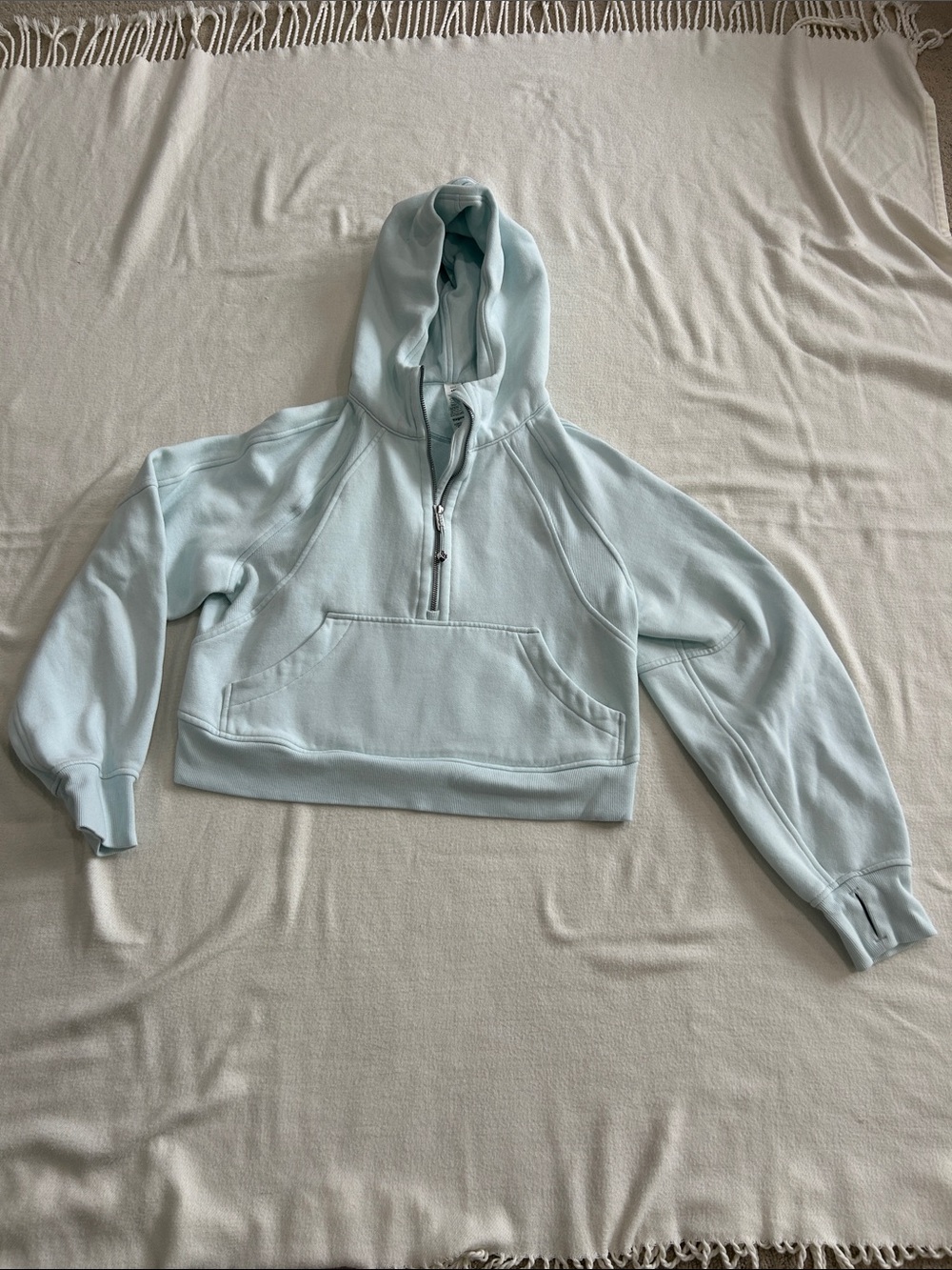 Mint condition Lululemon athletica Cropped Pale Blue Half-Zip Hoodie